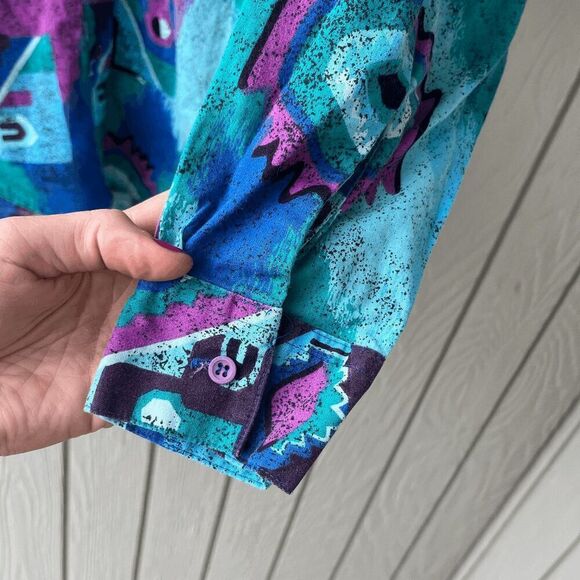 Vintage 80s/90s Wrangler Aztec Button-Up Shirt M Southwestern Cowgirl - Picture 4 of 9